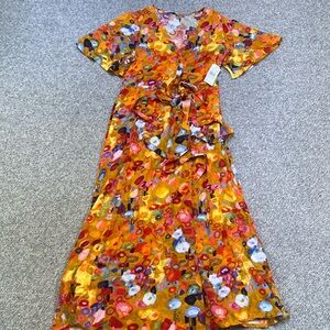 Jams World NWT Medium Golden Rush print wrap dress, flutter sleeves